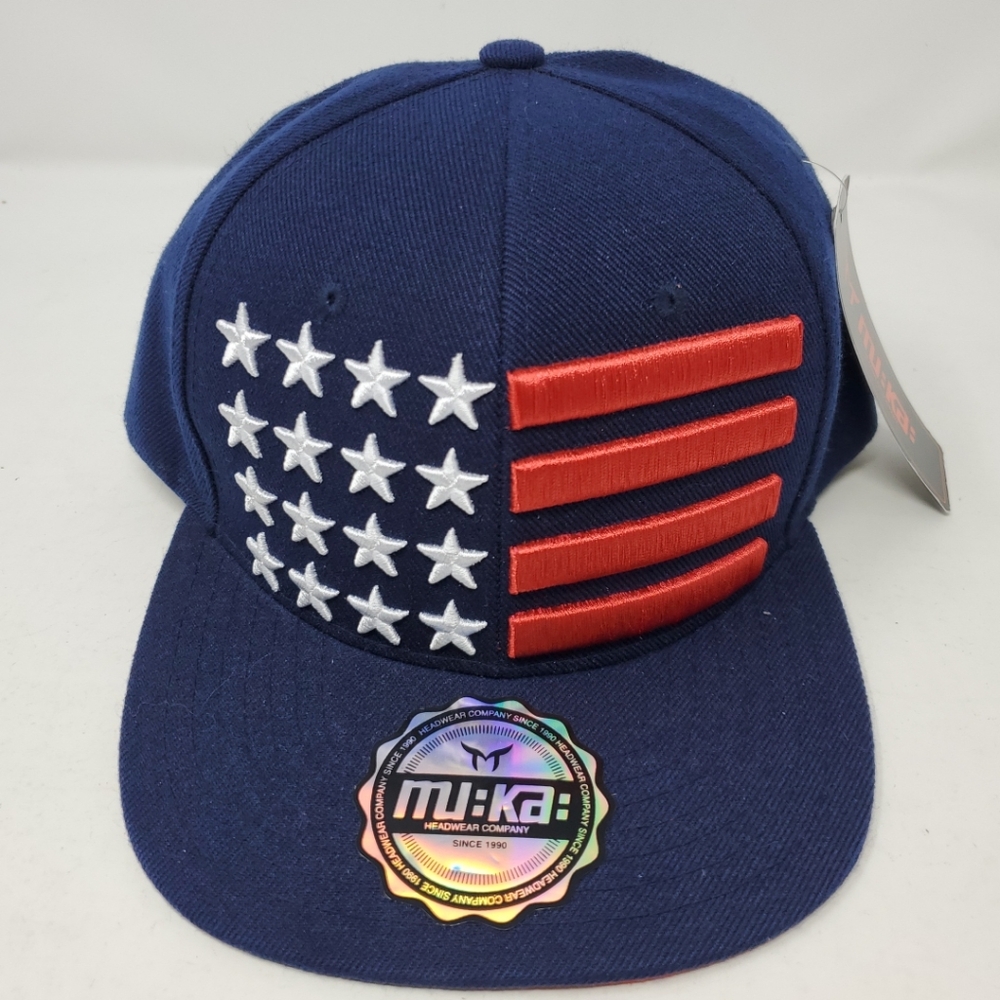 MU:KA American Flag Snapback Blue Trucker Hat- NWT- One Sz 5SRL002